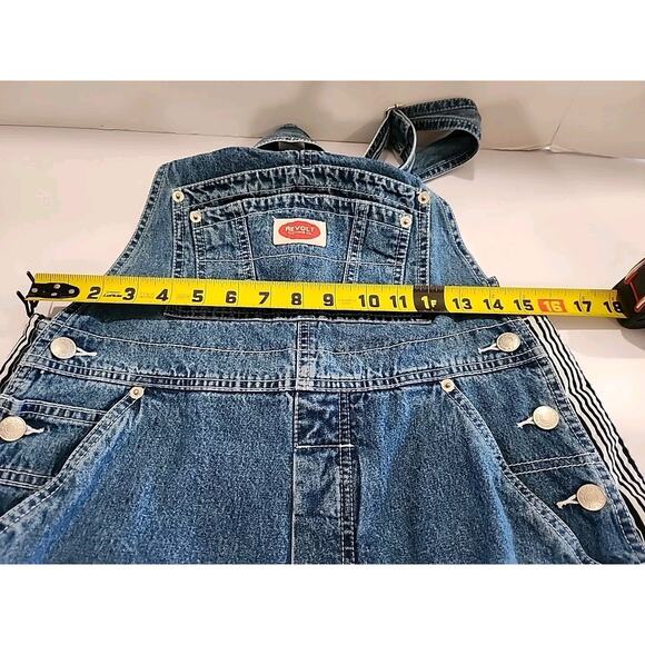 REVOLT Jeans Bib Overalls Carpenter Blue Denim Sz Junior Medium Stripe Accent0 - Picture 5 of 10